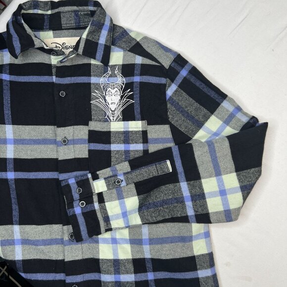 Disney Cakeworthy Maleificent Plaid Flannel Villains Embroidered Unisex Small - Picture 12 of 16